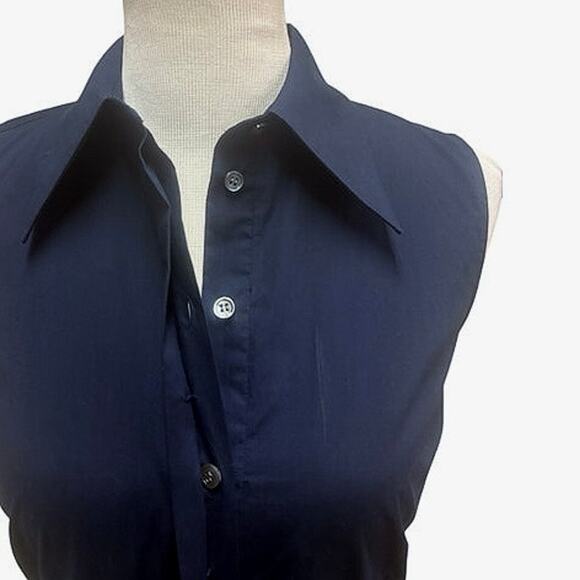 MICHAEL KORS COLLECTION Cotton Poplin Peplum Sleeveless Shirtdress Navy EUC Sz 4 - Picture 6 of 10